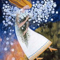 Летящая с одуванчиками. холст, масло. 60*70. 2002
Flying With Dandelions. Canvas, oil paint